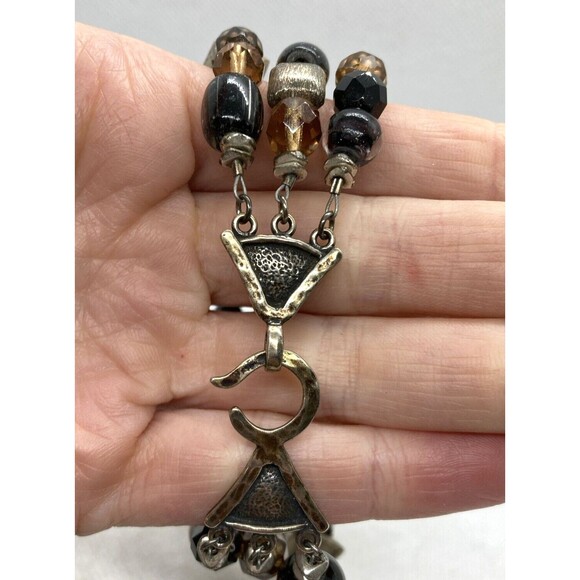 Vintage 3-Strand Art Glass Beads Beaded Bracelet Sterling 925 Silver 8.5'' 58g - Picture 4 of 8